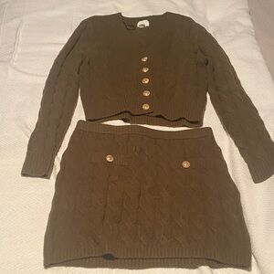 H&M Olive Knit Skirt Set
